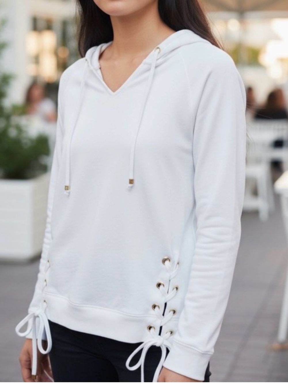 Michael Kors Women’s Long Sleeve Lace Up Side Pullover Hooded  Sweater Size S